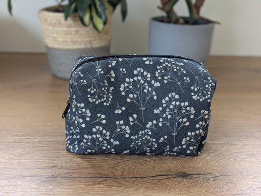 Elegante Dunkelgraue Kosmetiktasche mit Schaumkrautmotiv
