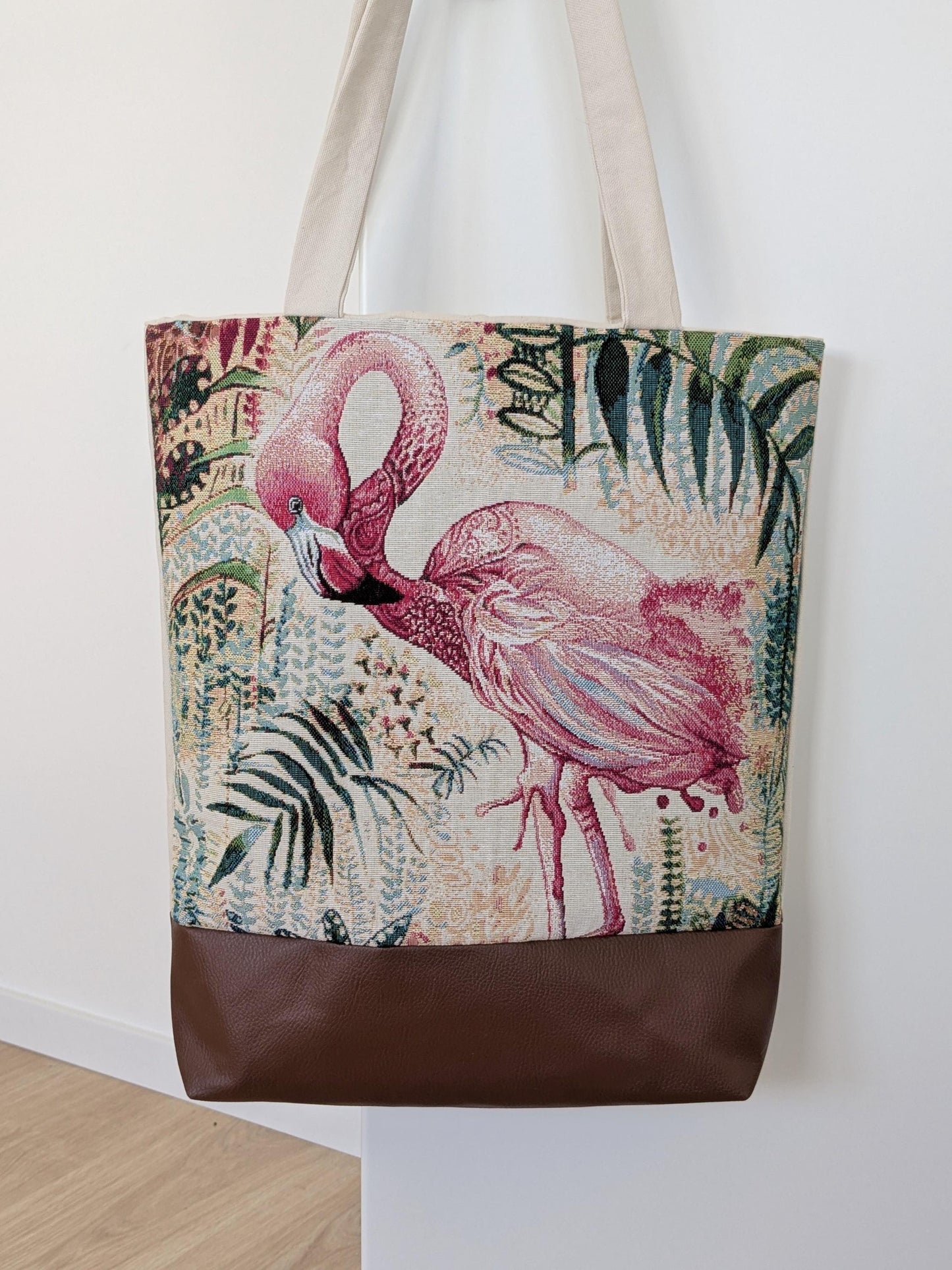Shopper - Naturfarben mit tropischem Flamingomotiv