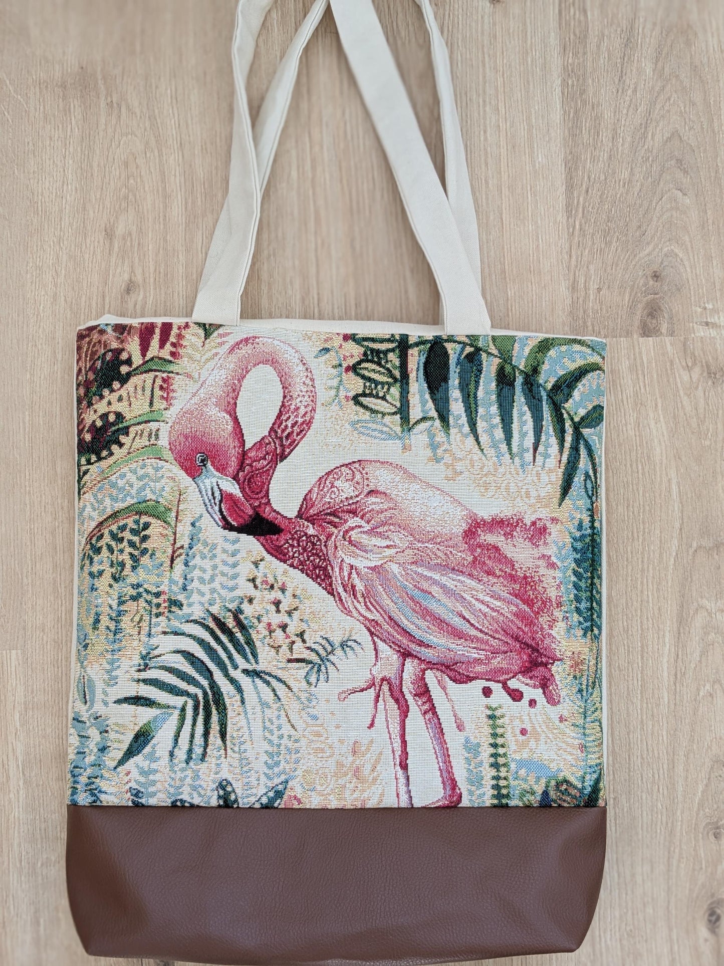 Shopper - Naturfarben mit tropischem Flamingomotiv